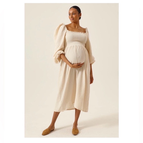 Nothing Fits But Aoi Dress Size M Eggshell Midi Maternity Smocked Cotton NWT - Picture 3 of 8